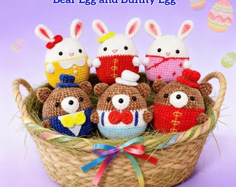 Easter Egg Crochet Pattern PDF, Bunny Bear Amigurumi, Basket Filler, Decor (Digital Download)