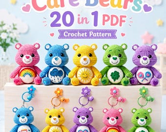 Crochet Bear Bundle Pattern - 20 Bears Amigurumi Instruction, Tenderheart Bear, Cheer Bear DIY