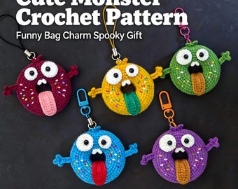 Colorful Donut Monster Crochet Pattern PDF | Amigurumi Donut Keychain, Funny Bag Charm, Cute Monster DIY Crochet Gift