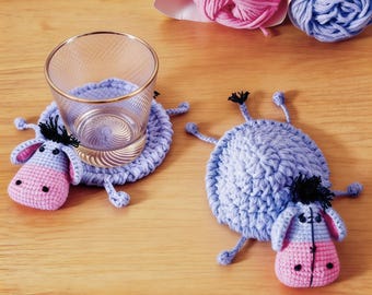 Crochet Donkey Coaster Pattern, Funny Animal Mug Rug PDF, Amigurumi Cup Mat (Instant Download)