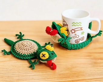 Patrón de posavasos de rana a crochet, posavasos divertido con diseño de animales en formato PDF, tapete para tazas (descarga instantánea)