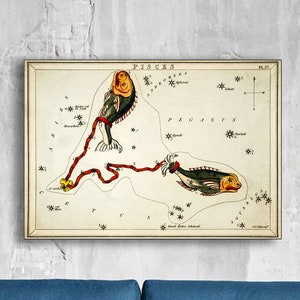 Fische Poster Print - Vintage Sternzeichen Kunst - Horoskop Poster - Astrologie Print - Sternzeichen Wandkunst - Fische Sternzeichen Sternenkarte Druck