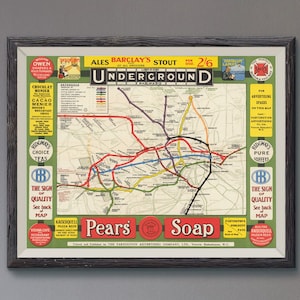 1908 London U-Bahn Karte - Vintage London Railways Karte Poster - Bildliche Karte Print - Wanddeko Karte Kunst - Landkarte Reproduktion