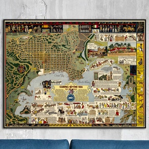 1942 Carmel California Map - Jo Mora Print - Carmel By the Sea - Carmel Print - Kalifornien Wandkunst - Bildliche Karte - Stadtplan Poster Print