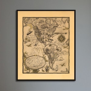 Carte de l’Amérique de 1927 - Carte des États-Unis - Impression de carte vintage des États-Unis - Carte de l’Amérique du Nord et du Sud - Affiche des États-Unis - Ancienne impression de carte - Décor d’art mural antique