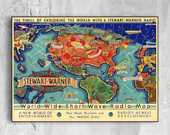 1932 World Radio Map Print: Vintage Wall Art Decor