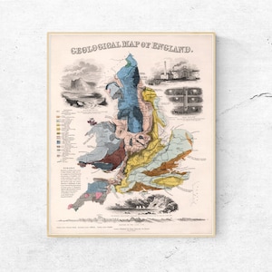 1849 England Karte - Vintage Geologische Karte von England - England Poster Map - Großbritannien Karte Druck - Vintage Karte Wandkunst - Alte Landkarten Drucke