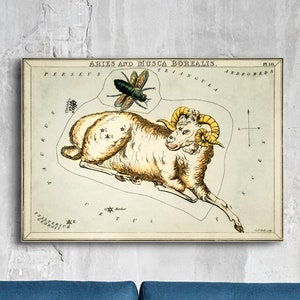 Impression d’affiches Bélier - Art de signe du zodiaque vintage - Affiche de signe de l’horoscope - Impression astrologique - Art mural du signe des étoiles - Impression de carte des étoiles du zodiaque Bélier