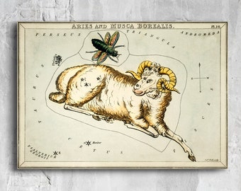 Aries Poster Print - Vintage Zodiac Sign Art - Horoscope Sign Poster - Astrology Print - Star Sign Wall Art - Aries Zodiac Star Map Print