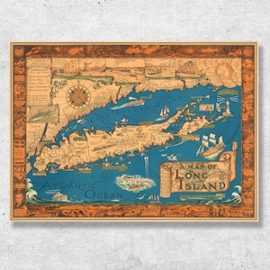 1933 Long Island Map - vintage Long Island Poster - New York Poster Print - Wall Decor Map Art - Handmade Map Print - Long Island Wall Art