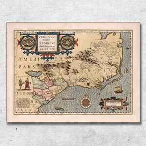 1623 Südost-US-Karte - Virginia * Florida * Carolina * Georgia Karte Druck - Mercators Poster Karte - Vintage Karte Wandkunst - USA Karte Druck