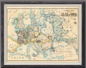 1854 Comic Europe Map Print: Antique Satirical War Poster