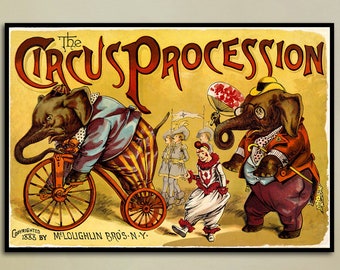 1888 Cartel de circo - Vintage Circus Procession Print - Elephant Print - Retro Circus Art -Carnaval Poster -Circus Poster - Nursery Wall Art