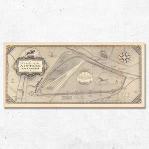1930 Aintree Race Course Map - Liverpool Race Course Poster Map - Vintage Kaart Wall Art - Paardenrace Poster Print - Bird's Eye View Kaart