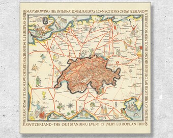 1931 Switzerland Railway Map Print: Vintage Europe Wall Art