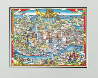 1983 New Orleans Pictorial Map Art Print: Vintage NOLA Wall Decor