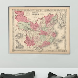 1864 Vintage China Kaart - Oude Kaart Print - China Kaart Poster Print - Vintage Wall Decor Kaart Kunst - Chinees Antiek Home Decor - Kaart Reproductie