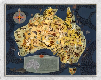 1940 Australia Wildlife Map: Decorative Zoological Poster Art