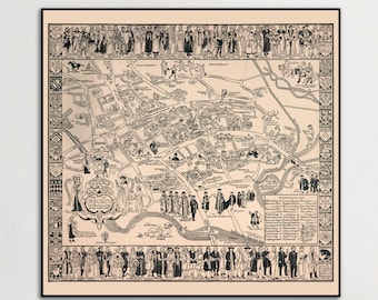 Vintage Oxford Map Print: 1950s England UK Lithograph