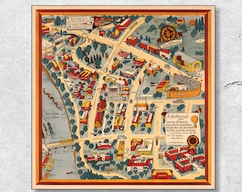 1940 University of Minnesota Map: Vintage Pictorial Print
