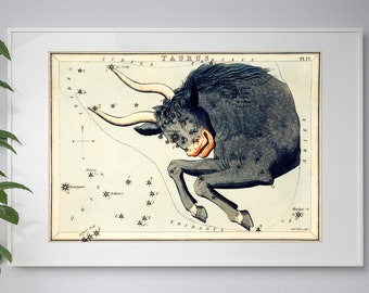 Taurus Zodiac Sign Poster: Vintage Star Map Art Print