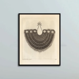 May include: A black and white illustration of a fur collar with a bow at the top. The collar is decorated with white beads and has a scalloped edge.