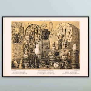 1857 Mexican Antiquities Print - Ancient Mexican Poster - Mexican Art Decor - Native Central American Art - Engraved Illustration Art Print