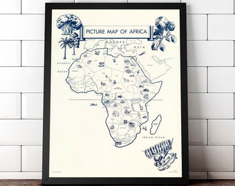 1964 Africa Picture Map Print: Vintage Continent Wall Art
