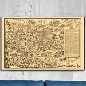 1995 Santa Clara Valley Kaart - Californië Wall Art - Santa Clara Print Poster - Vintage San Jose Kaart - San Jose Print - Wall Decor Print Art