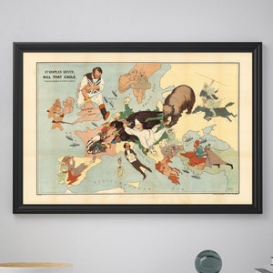 1914 Karte des 1. Weltkrieges - Vintage Cartoon Karte - Europa Krieg Poster Print - Humorvolle Wandkunst - Militär Karte Druck - Weltkrieg 1 Poster Karte