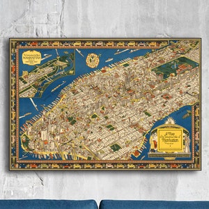 1926 Manhattan Map - vintage Pictorial Manhattan Poster Print - New York Map - NYC Wall Art Print - vintage Map Wall Art - NYC Gift Poster