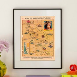 1936 Wonder Valley of Gold Kaart - Vintage Schat Kaart Poster - Yukon Territory Map Print - Wall Decor Kaart Kunst - Handgemaakte Picturale Poster