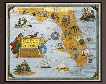 Florida Pirate Map - Vintage Florida Map Print - Treasure Map Poster - Florida Wall Art - Pictorial Map Print - Pirate Wall Decor