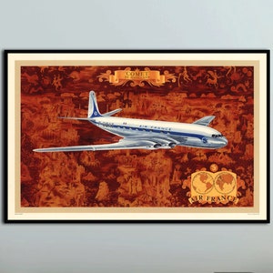 1953 Weltkarte Druck - Vintage Air France Poster - French Airlines Poster - Flugzeug Wandkunst - Lucien Boucher Kunst - 1950er Jahre Französisches Kunstposter
