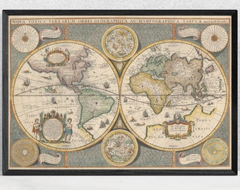 Vintage World Map Print: 1642 Antique Reproduction
