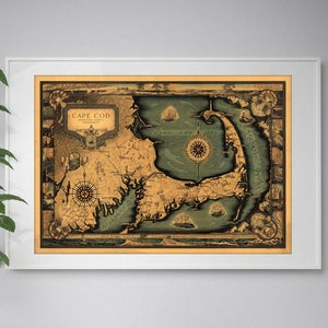 1931 Cape Cod Map Print - vintage Cape Cod Bay Poster Art - Massachusetts Map - Wall Decor Map Art -Handmade Pictorial Map -Historical Print