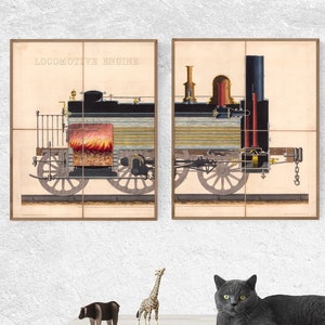 1848 Locomotive Print Set of 2 - Locomotovite Engine Poster Art - Old Train Print Wall Decor - Vintage Print Set Wall Art *Poster Print Gift