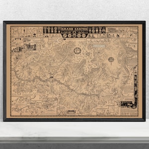 1931 Grand Canyon Karte - Jo Mora Print - Vintage Arizona Poster Print - Zeichnung Karte Kunst - Grand Canyon Wanddruck - Bildliche Arizona Karte Kunst