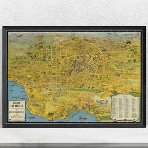 1932 Vintage Los Angeles Karte - Greater Los Angeles Poster Druck - Wand-Dekor-Karten-Kunst - Alte Karte Druck - Los Angeles Karte Poster