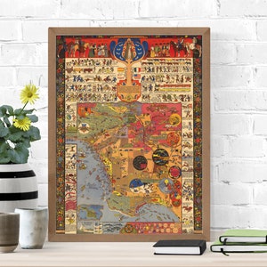 1942 Vintage Kaart van Los Angeles Print - Historische en Recreatieve Kaart - Picturale Kaart Print - Wall Decor Kaart Kunst - Los Angeles Kaart Poster