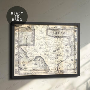 1939 Texas Karte - Vintage gerahmte Leinwand - gerahmtes Texas Poster - Bildliche Karte Druck - Wanddekor Karte Kunst - Texas Druck - fertig zum Aufhängen
