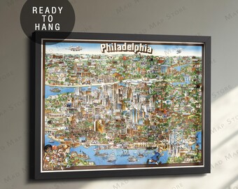 Mapa da Filadélfia dos anos 1980: Pôster vintage com mapa ilustrado da Pensilvânia