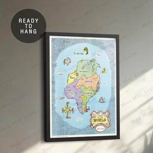 1969 Imaginary World Map Print: Vintage Hippie Counterculture Art