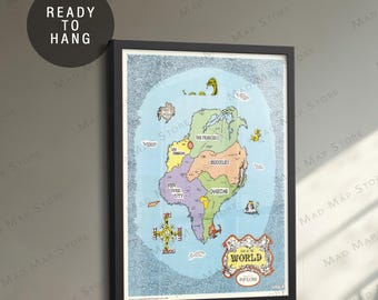 1969 Imaginary World Map Print: Vintage Hippie Counterculture Art
