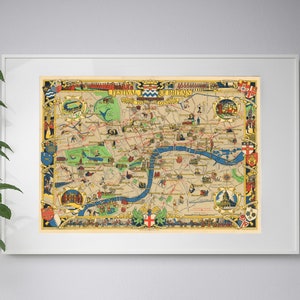 Mapa do Festival da Grã-Bretanha de 1951 - Guia Vintage do Mapa de Londres - Impressão de mapa pictórico - Arte de mapa de decoração de parede - Pôster de mapa de Londres - Reprodução de mapa