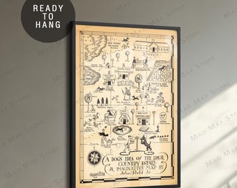 Vintage Dog Map Poster: 1925 A Dog's Idea of the Ideal Country Estate
