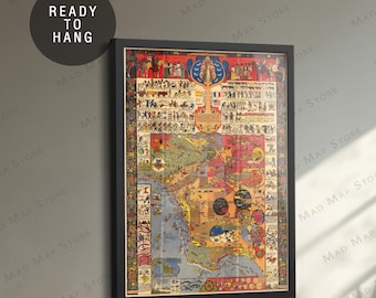 1942 Vintage Los Angeles Map Print: Historical and Recreational Map of Jo Mora