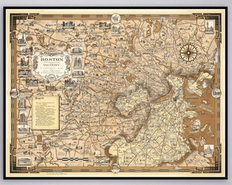 1938 Boston Map Art Print: Vintage Massachusetts Wall Decor