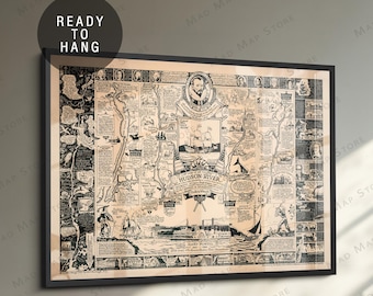 1958 Hudson River Pictorial Map Print: Vintage New York Wall Art