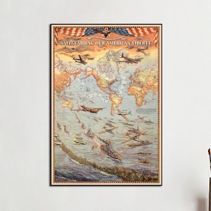 1941 WW2 Carte Poster Print - Sauvegarder notre liberté américaine - Affiche de la 2ème Guerre mondiale - Impression militaire de la Seconde Guerre mondiale -US Air Force Print -US Navy Poster